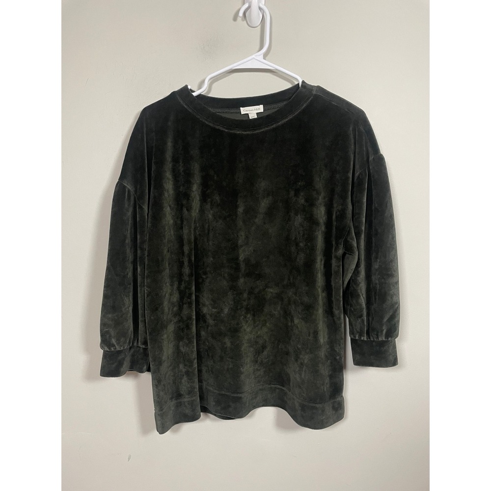 Garnet Hill‎ Moonrise Velour Pullover In Dark Green Size Small